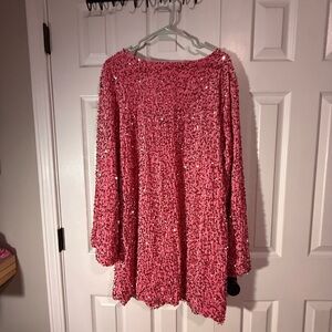 Pink Sequin Long Sleeve mini dress